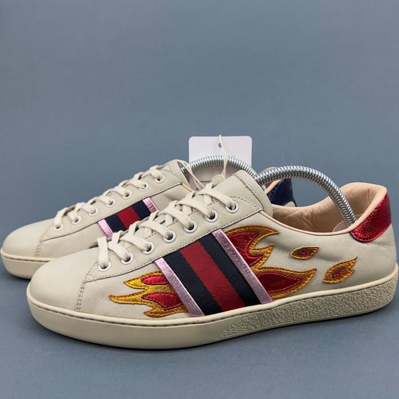 GUCCI Ace Low-Top Flames Sneaker Black 440724 US 7.5